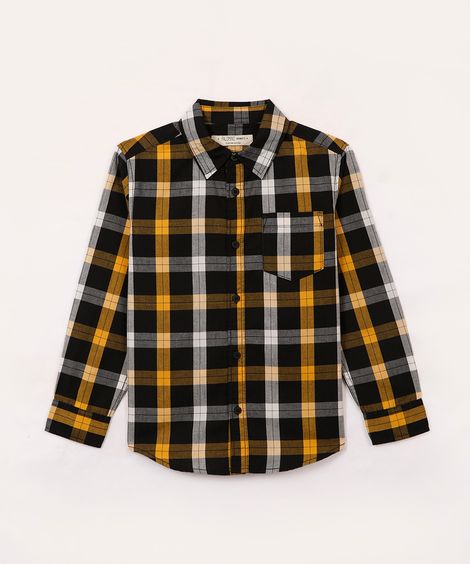 camisa xadrez infantil de algodão preta