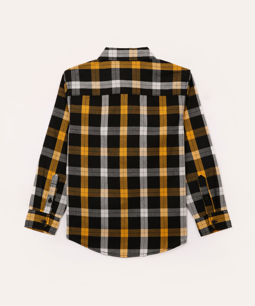 camisa xadrez infantil de algodão preta