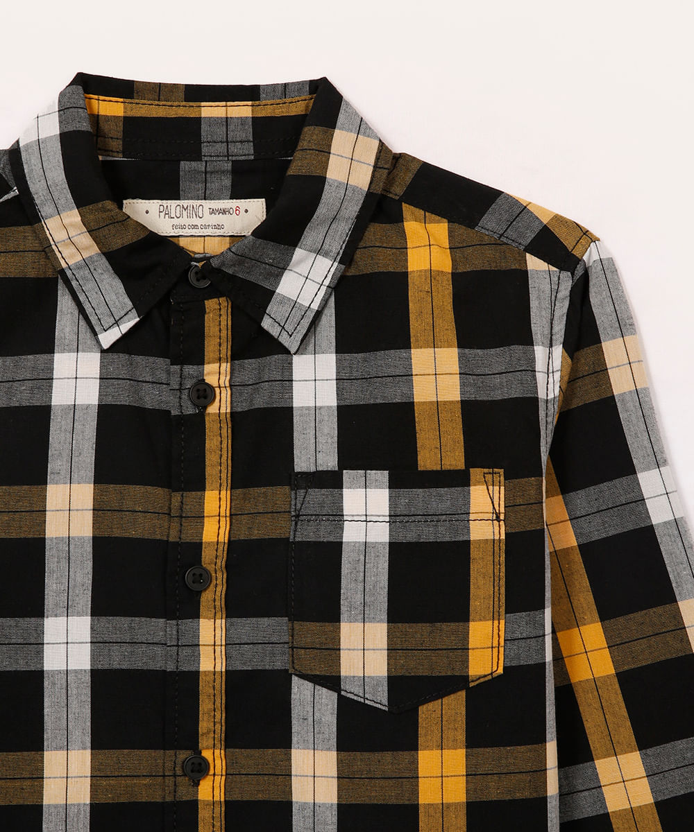 camisa xadrez infantil de algodão preta