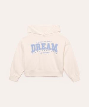 blusão de moletom infantil dream com capuz  off white