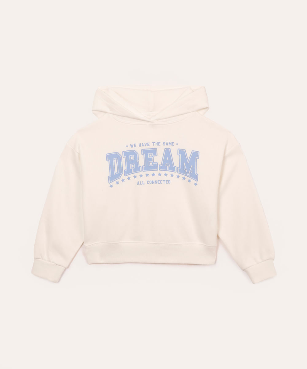 blusão de moletom infantil dream com capuz  off white