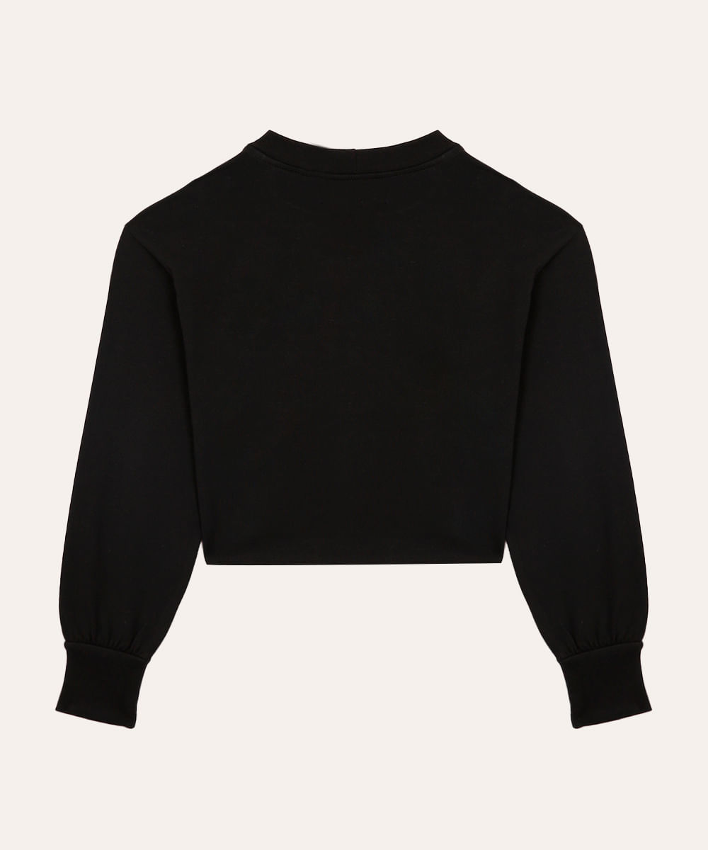 cropped de algodão juvenil estrela paetê preto
