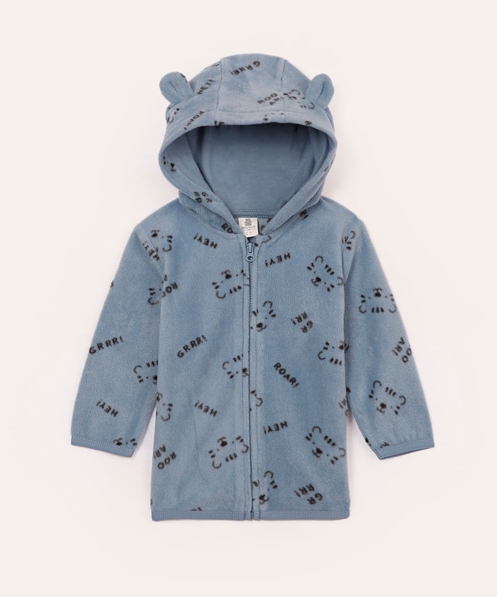casaco de fleece infantil com capuz azul