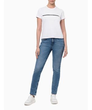 Camiseta Feminina Palito Horizontal Calvin Klein Jeans - Branco