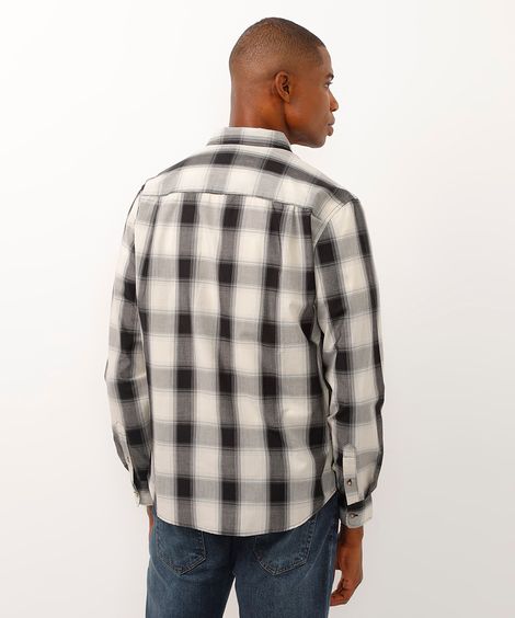 camisa de algodão comfort xadrez preta