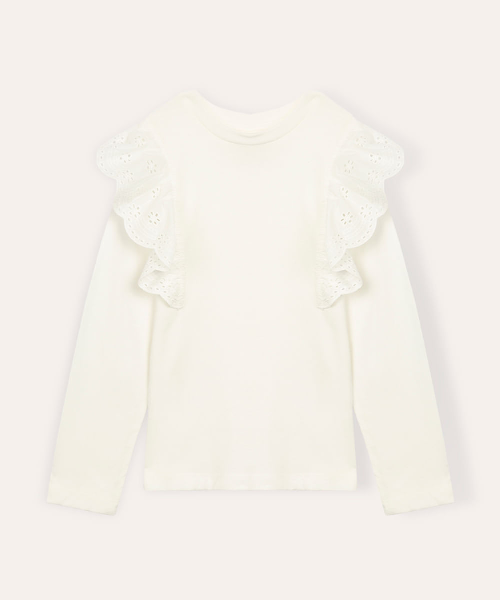 blusa infantil manga longa babado laise off white