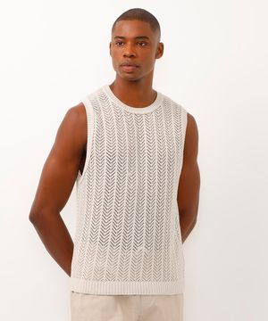 regata de tricot texturizada bege