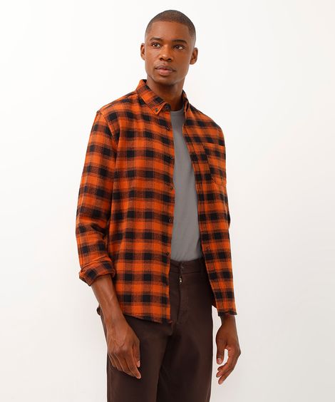 camisa comfort flanelada xadrez laranja