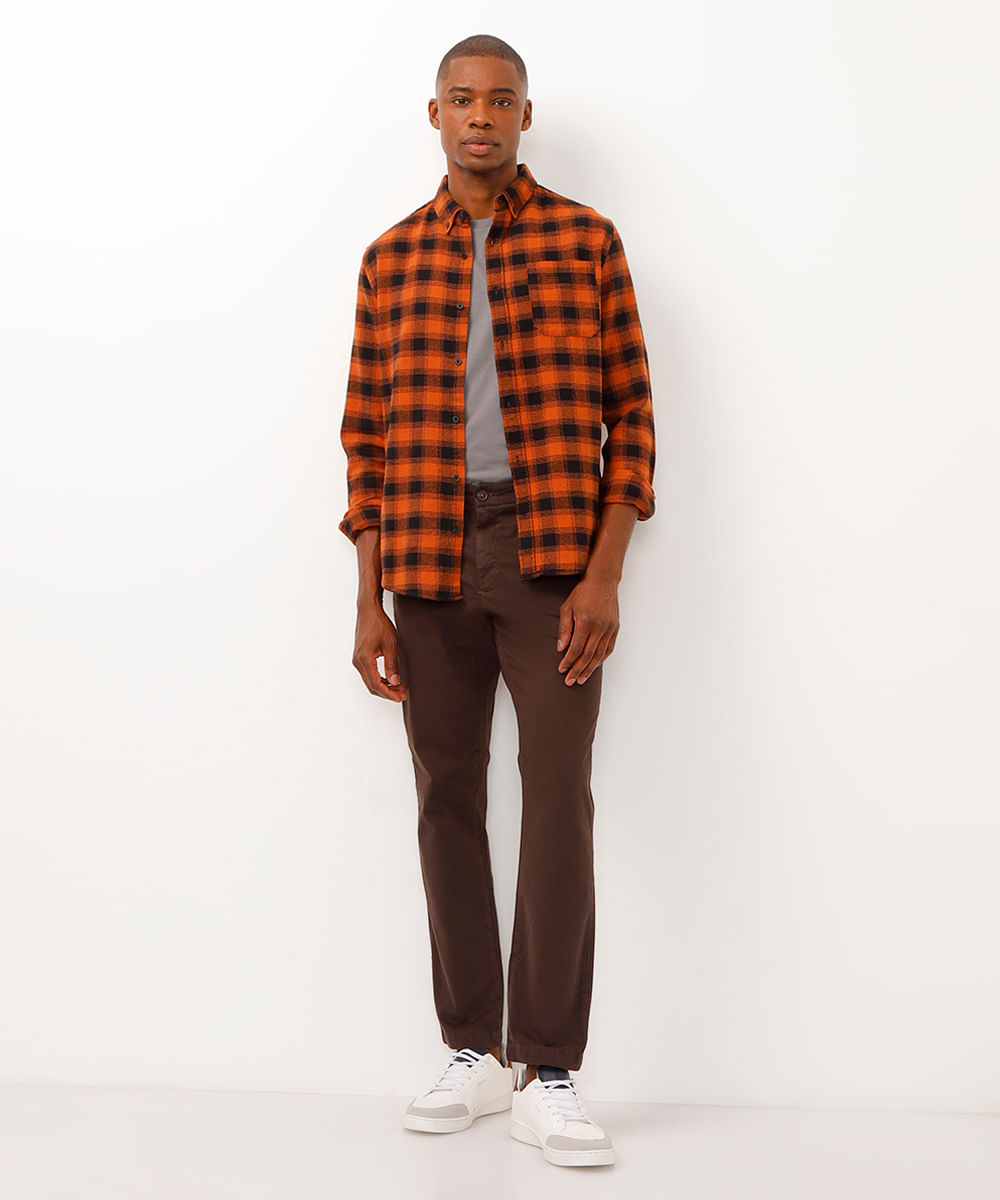 camisa comfort flanelada xadrez laranja
