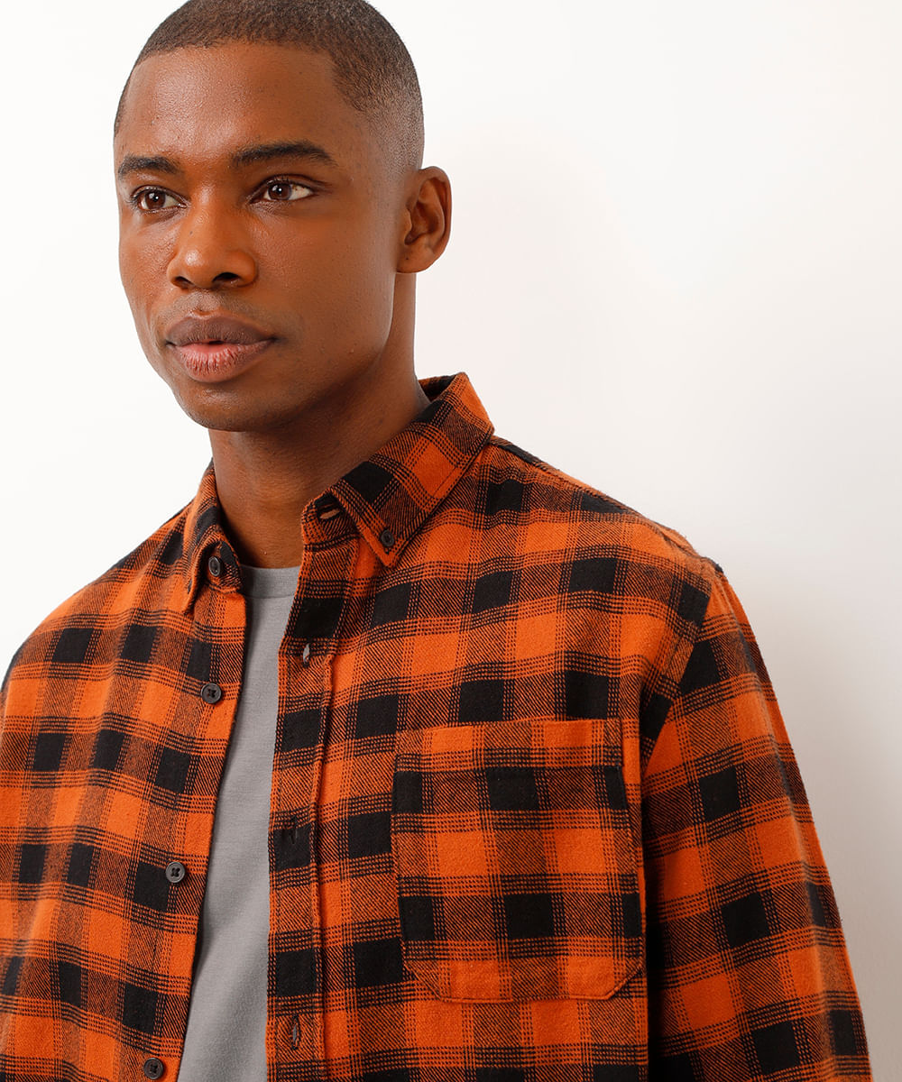 camisa comfort flanelada xadrez laranja