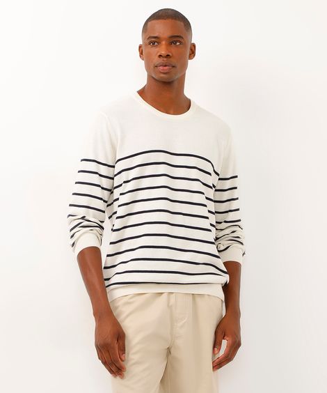 suéter comfort de tricot listrado off white