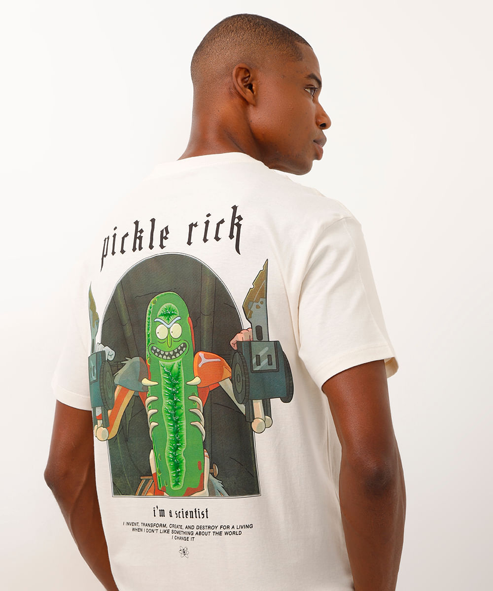 camiseta de algodão manga curta rick and morty bege