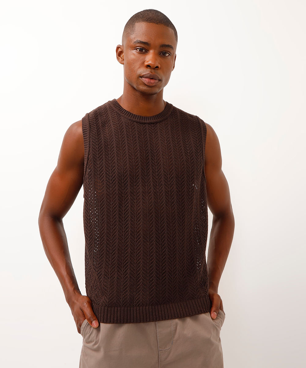 regata de tricot texturizada marrom