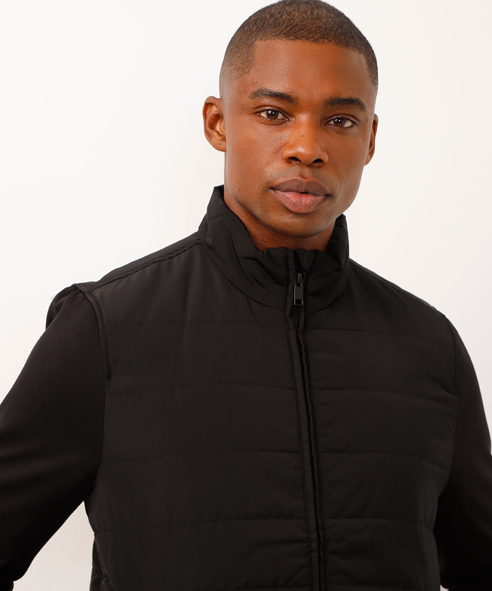jaqueta puffer texturizada preta