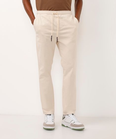 calça de sarja jogger cós com elástico bege