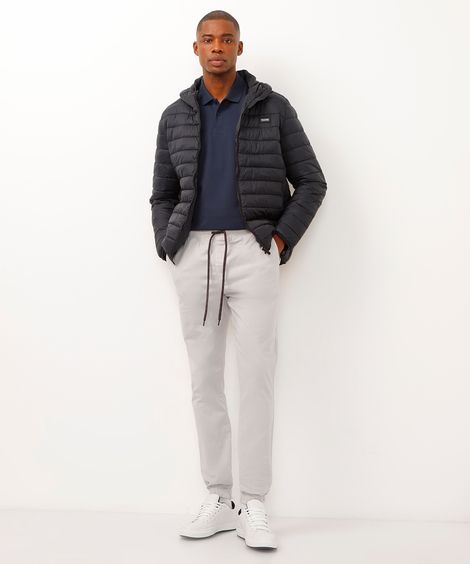 calça jogger slim de sarja amaciada com bolsos preto - cinza claro