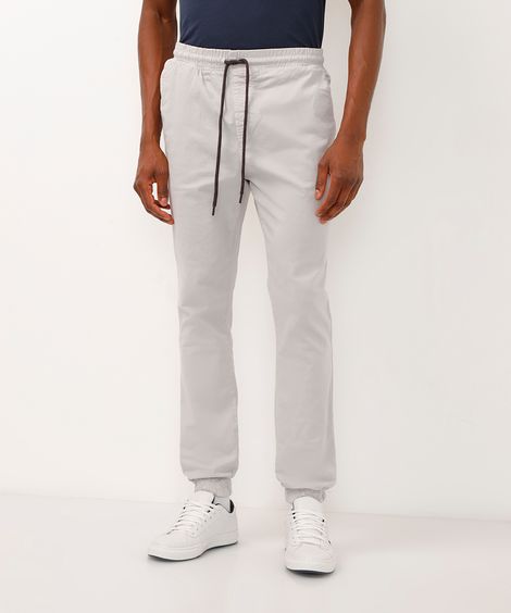 calça jogger slim de sarja amaciada com bolsos preto - cinza claro