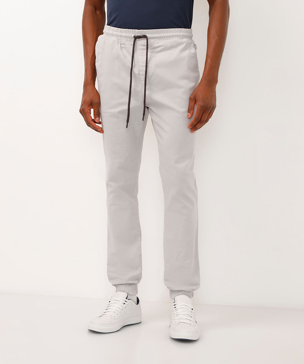 calça jogger slim de sarja amaciada com bolsos preto - cinza claro