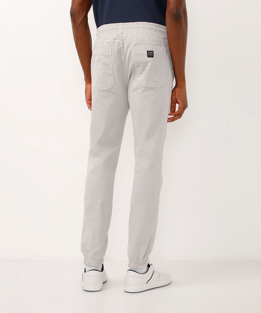 calça jogger slim de sarja amaciada com bolsos preto - cinza claro