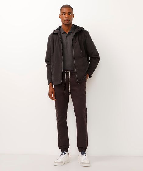 calça jogger slim de sarja amaciada com bolsos preto - chumbo