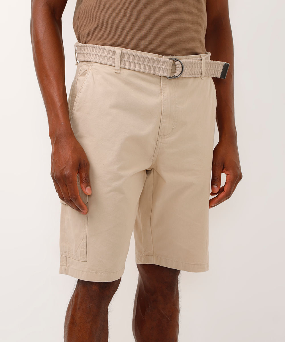 bermuda cargo de sarja com cinto bege
