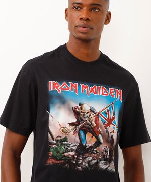 camiseta de algodão iron maiden preta