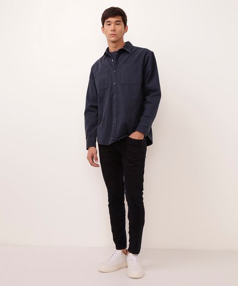 calça jeans slim comfort cintura média azul escuro