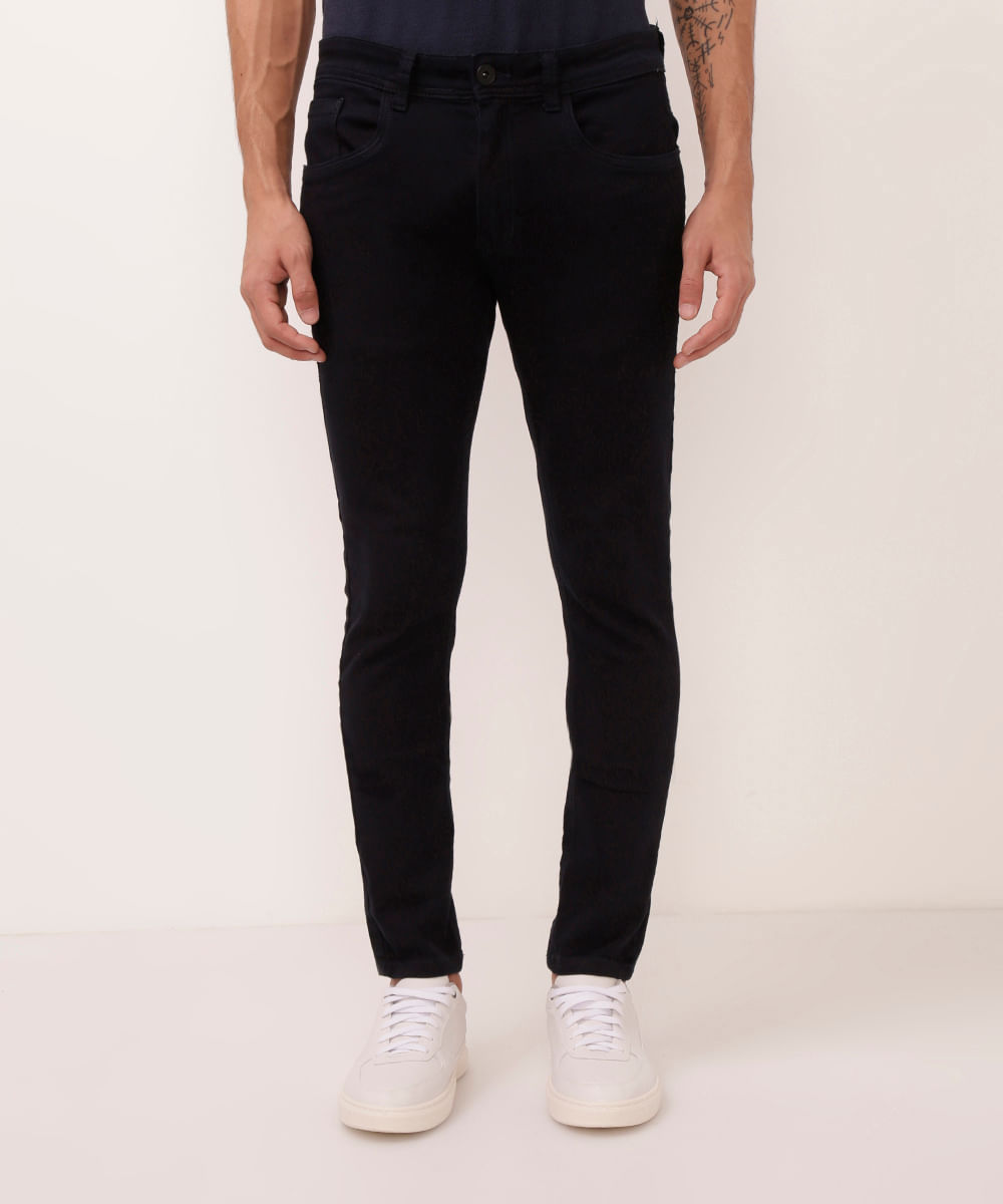 calça jeans slim comfort cintura média azul escuro