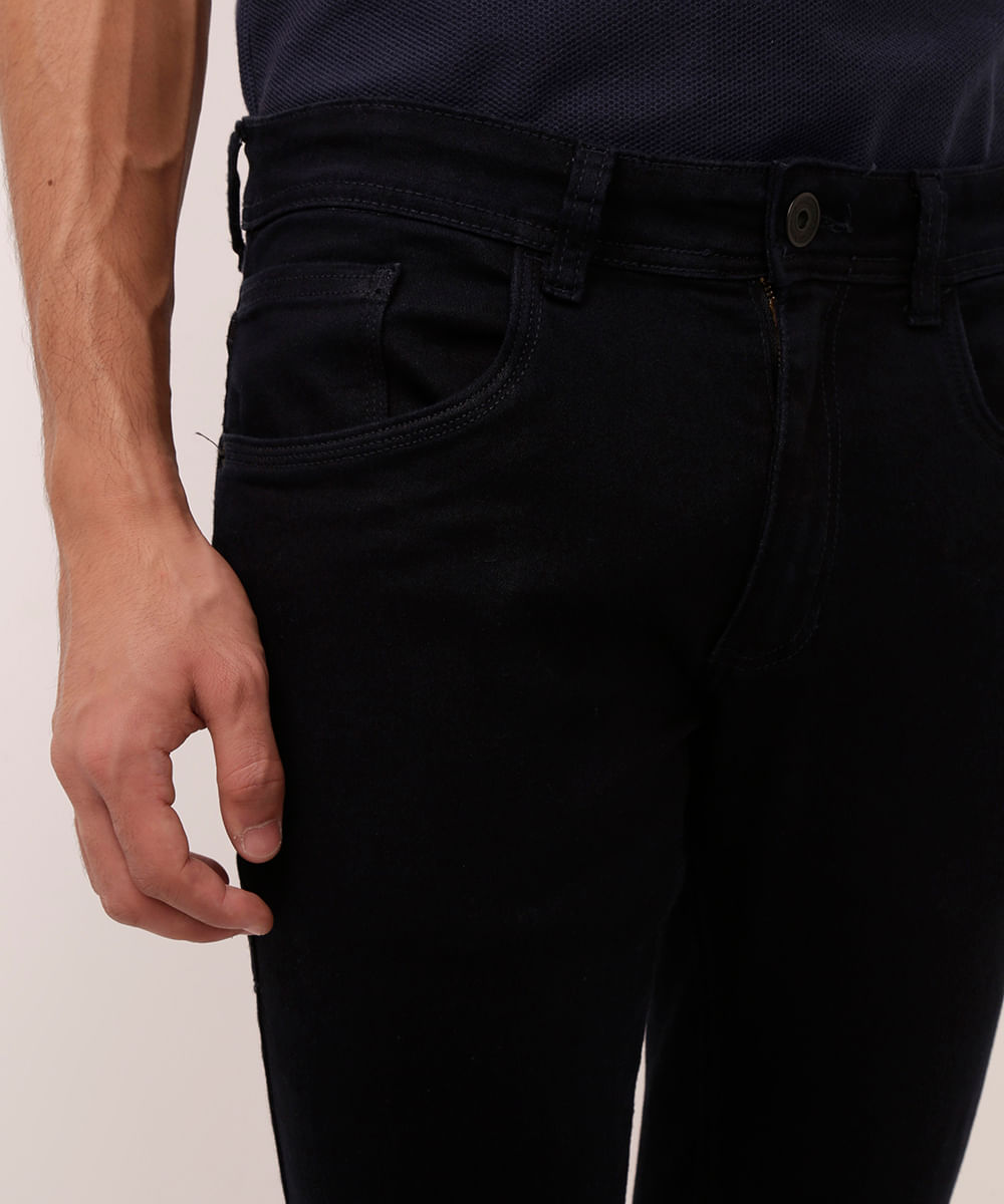 calça jeans slim comfort cintura média azul escuro