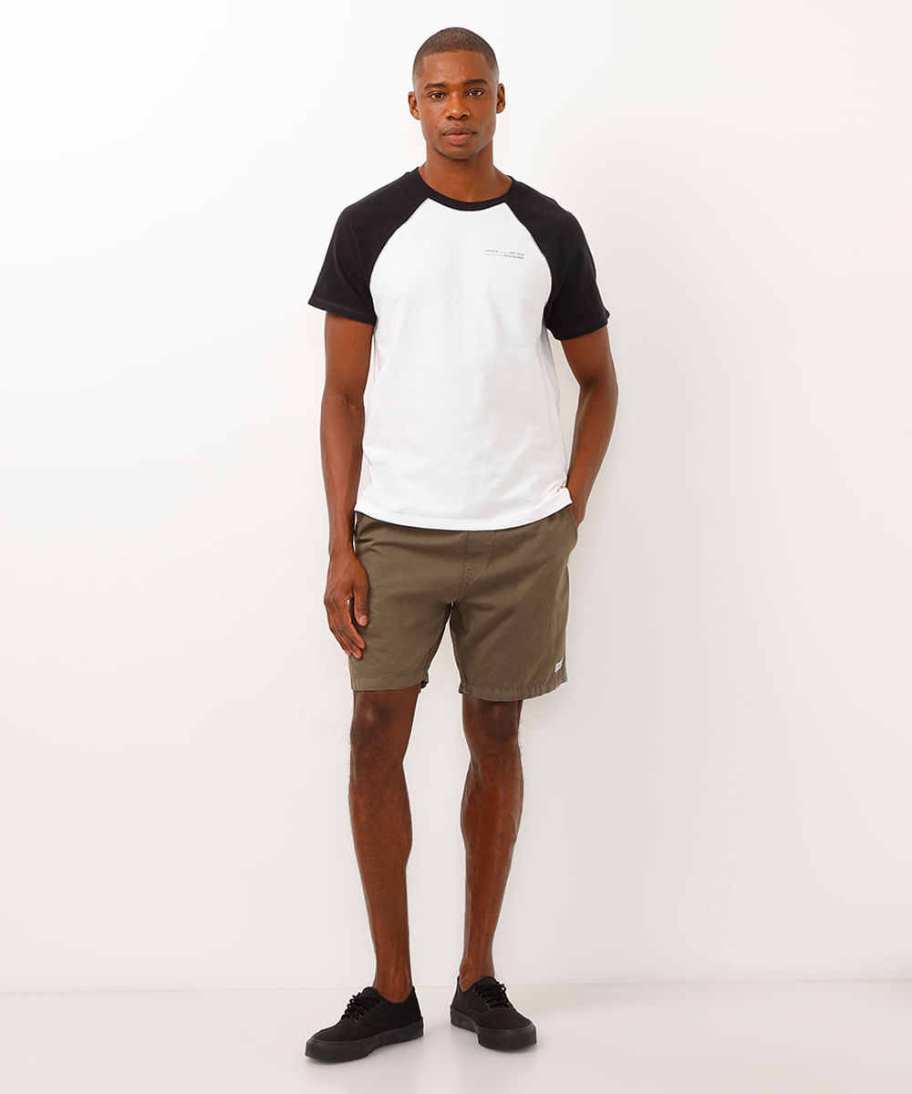camiseta de algodão venice raglan preto