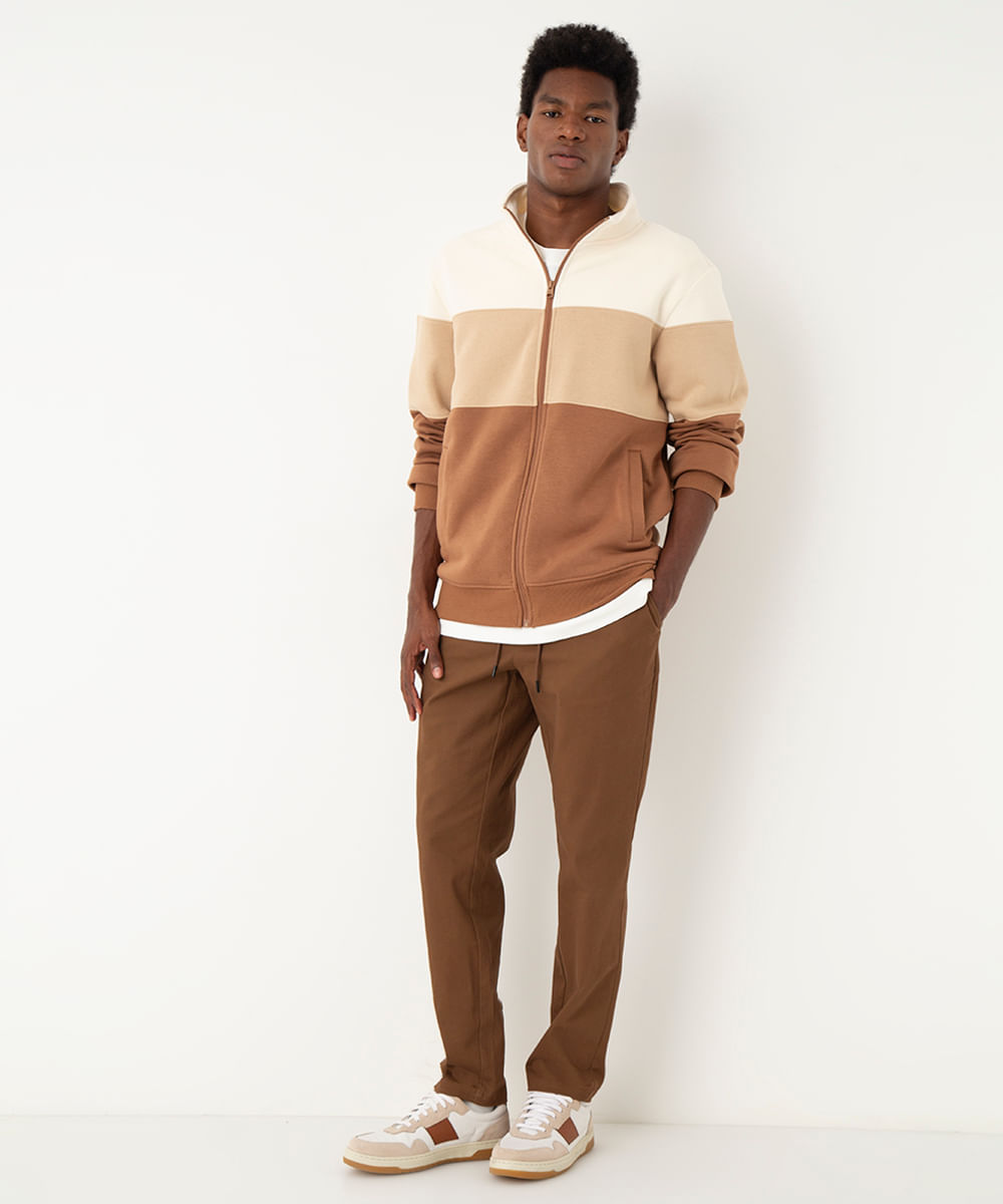 blusa de moletom comfort gola alta - camelo
