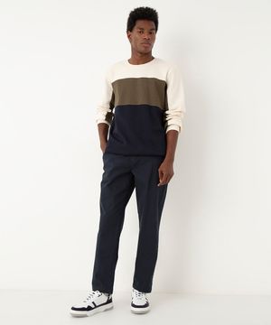 calça chino reta de sarja masculina azul