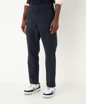 calça casual de sarja chino reta azul marinho