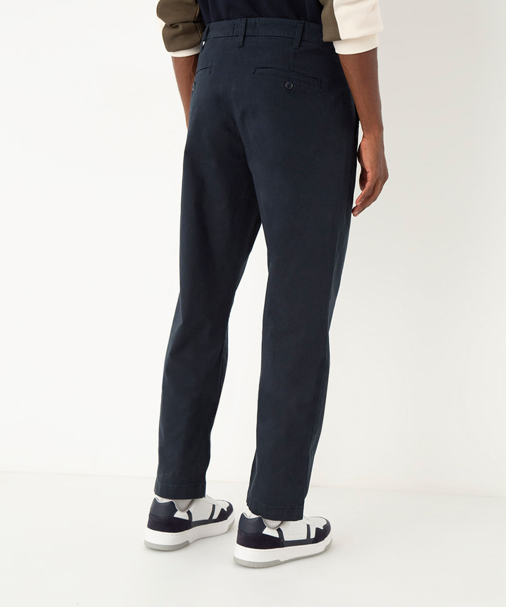 calça chino reta de sarja masculina azul