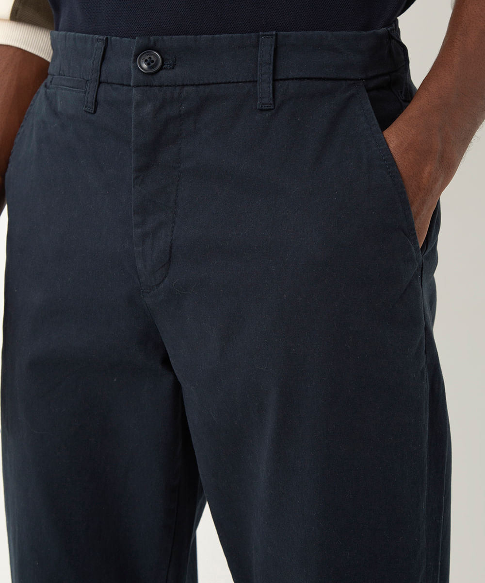 calça chino reta de sarja masculina azul