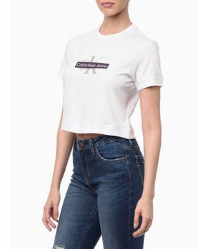 Camiseta Feminina Manga Curta Logo Reissue Gel Calvin Klein Jeans - Branco