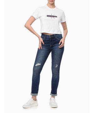 Camiseta Feminina Manga Curta Logo Reissue Gel Calvin Klein Jeans - Branco