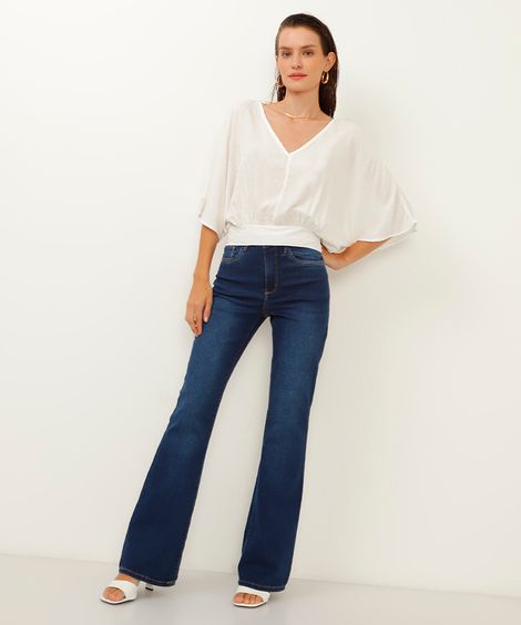 calça jeans flare cintura alta azul