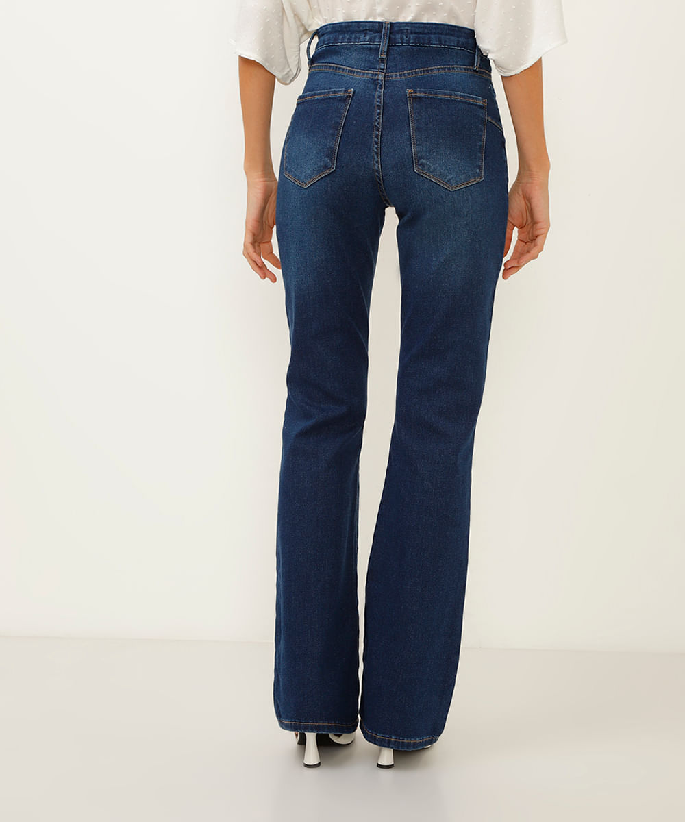 calça jeans flare cintura alta azul