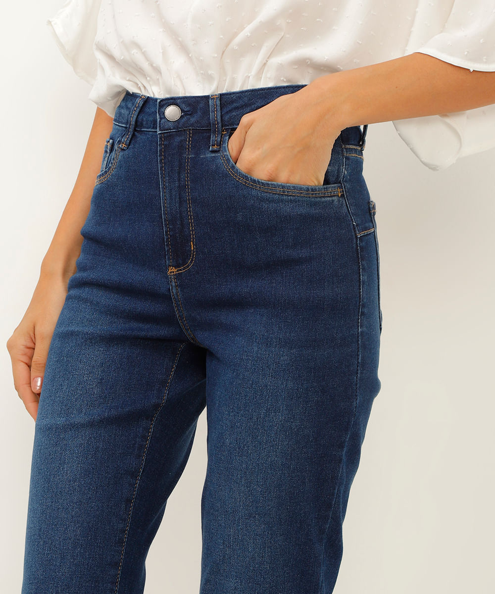 calça jeans flare cintura alta azul