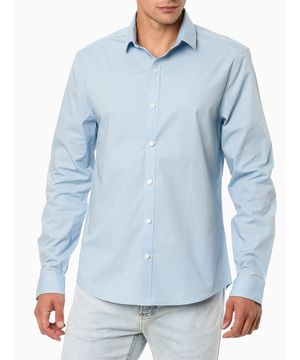 Camisa Masculina Slim Básica de Manga Longa Calvin Klein - Azul Claro