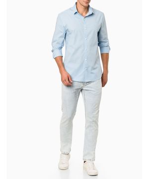 Camisa Masculina Slim Básica de Manga Longa Calvin Klein - Azul Claro