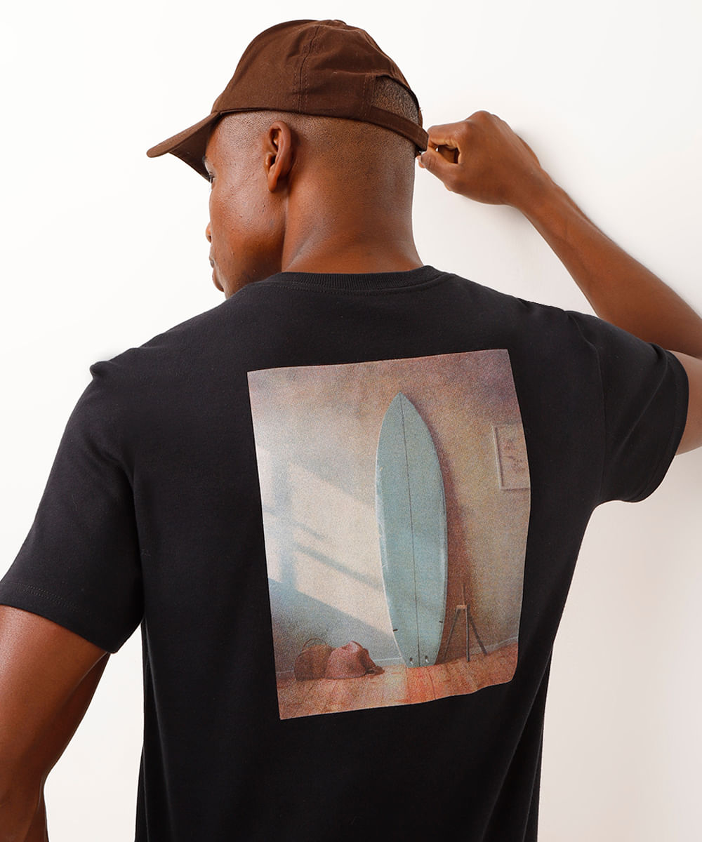 camiseta de algodão surf culture preta
