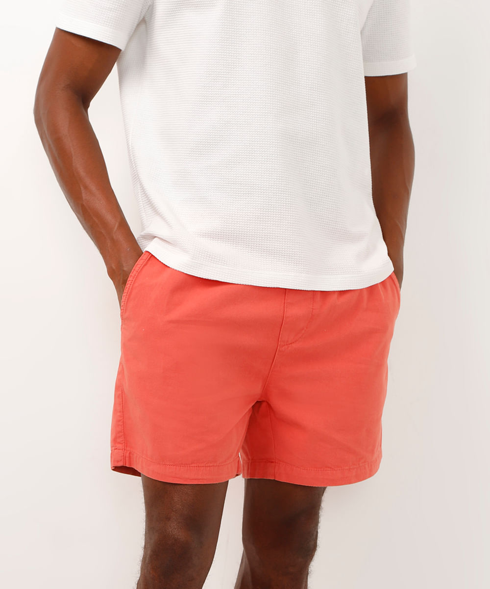 bermuda reta masculina de sarja com elástico laranja