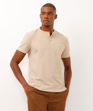 camiseta de algodão texturizada manga curta bege