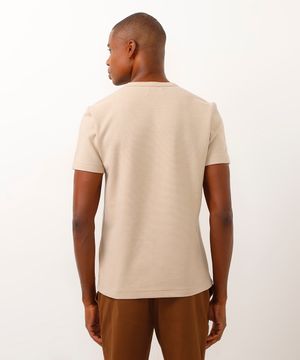 camiseta de algodão texturizada manga curta bege