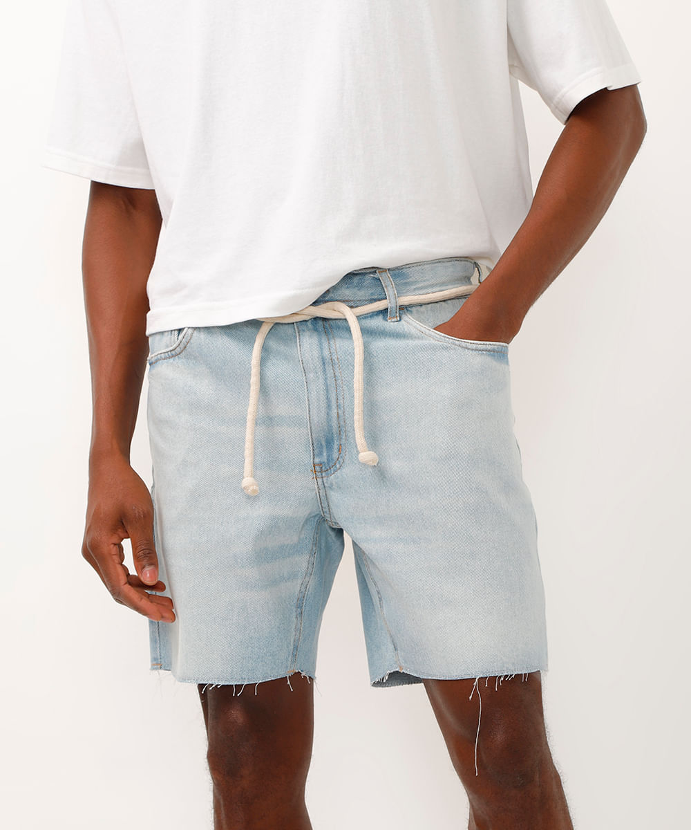 bermuda jeans com cordão  azul claro