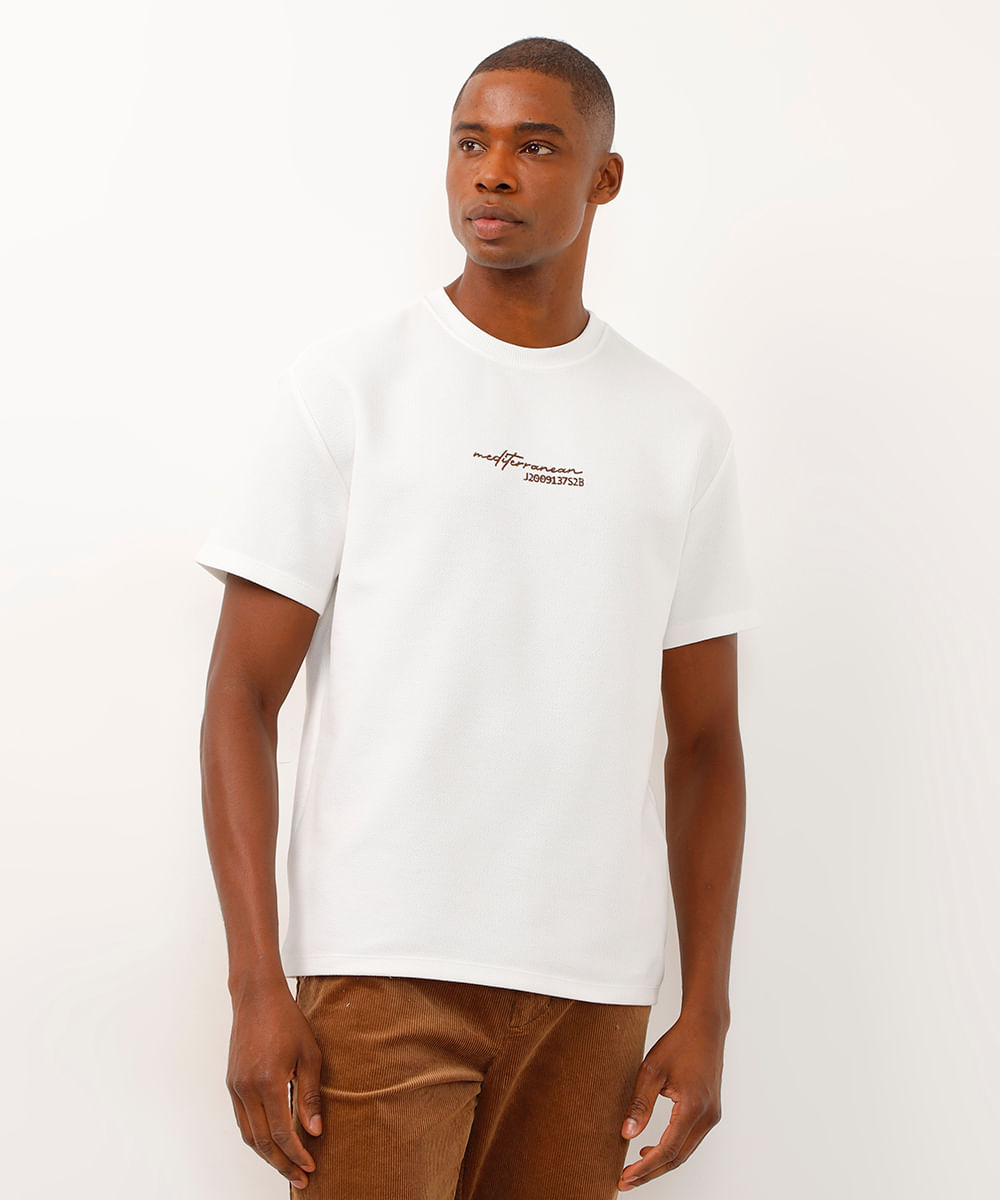 camiseta de algodão texturizada mediterranean off white