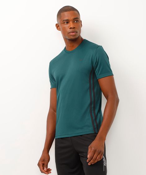 camiseta masculina esportiva com listras - verde escuro