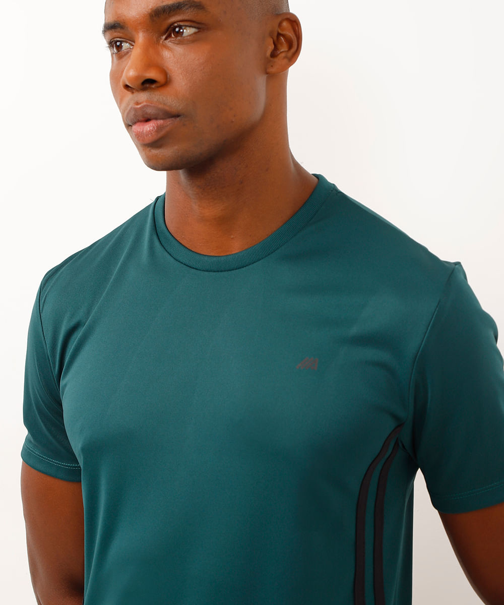camiseta masculina esportiva com listras - verde escuro